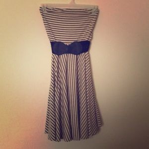Strapless Tan and Black Stripe Dress